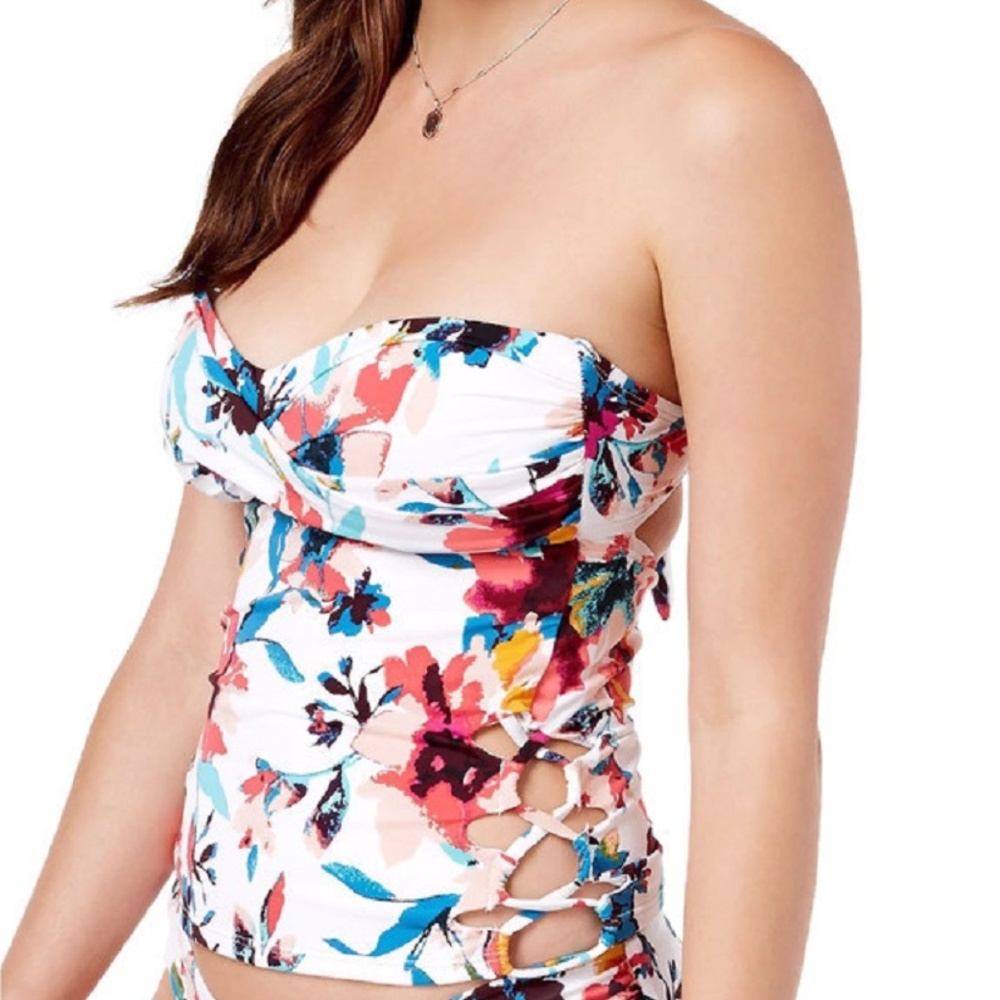 Bar III Floral-Print Bandeau Tankini Top